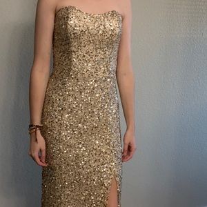 Gold sequin silk dress